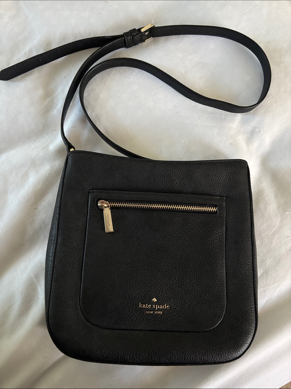 kate spade Black Leather Crossbody with Gold Hardware